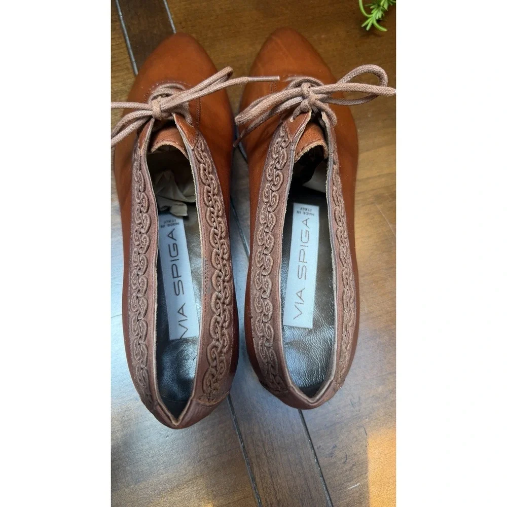 Via Spiga Womens Leather Dress Shoes Brown Pointed Toe Made in Italy-luxury 6.5